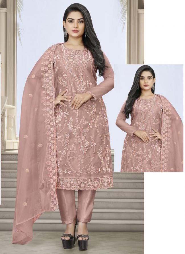 Organza Peach Eid Wear Embroidery Work Pakistani Suit